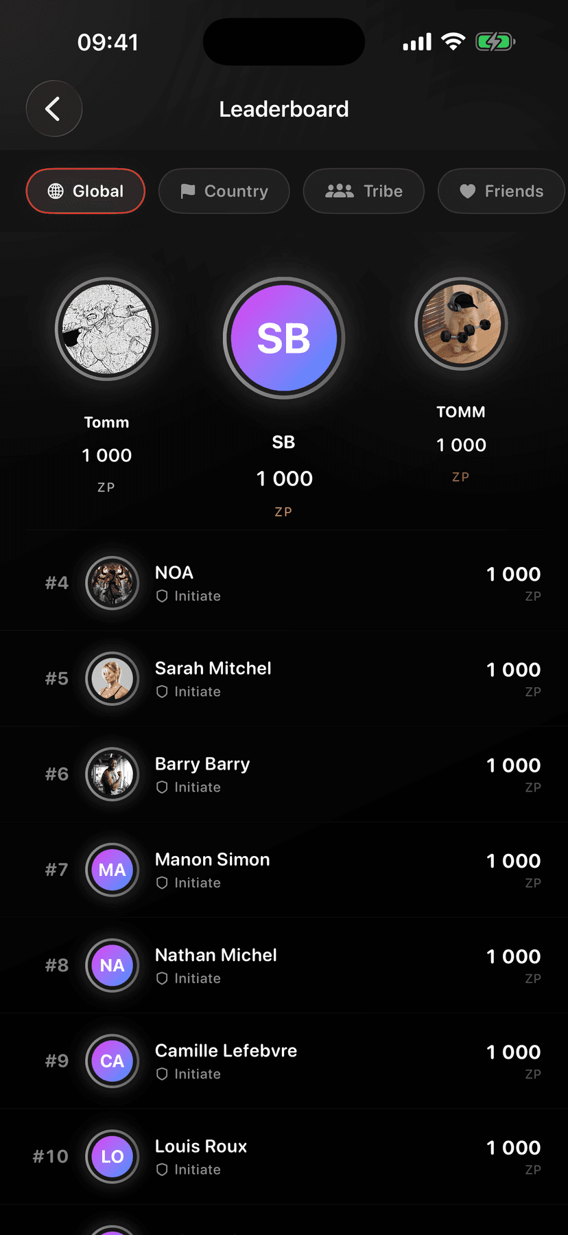App ZON — classement points ZP